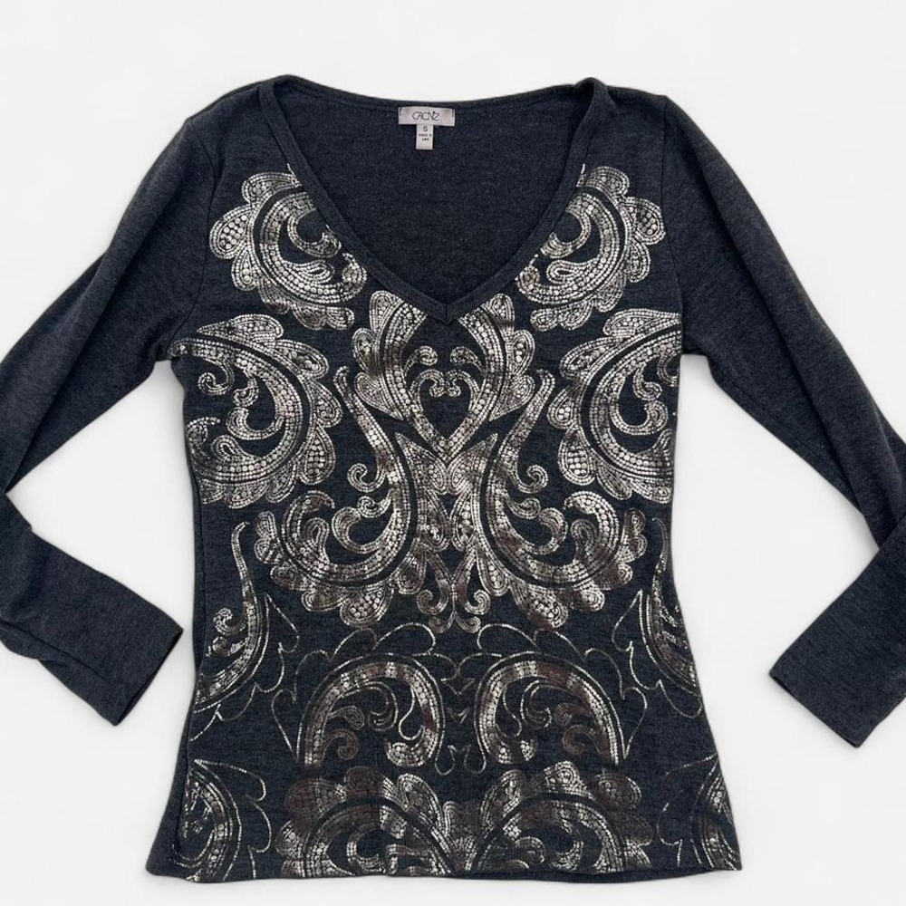 Cache Metallic Printed Long‎ Sleeve Top